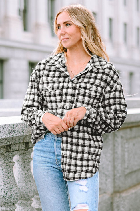 Casual Plaid Print Button Front Tunic Shacket