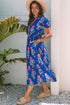 Floral Puff Short Sleeve V Neck High Waist Maxi Dress