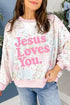 Jesus Loves You Floral Patchwork Pullover Sweatshirt