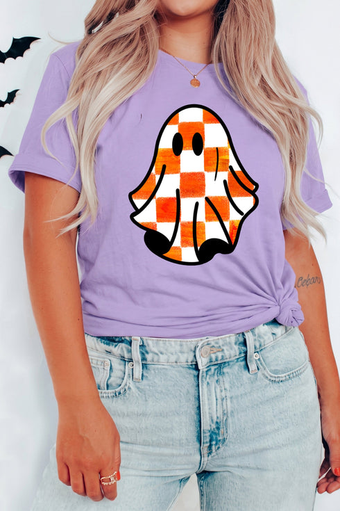 Checkered Ghost Character Graphic Print T Shirt