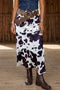 Abstract Print Metal Zip Waist Satin Western Maxi Skirt