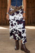 Abstract Print Western Long Metal Zip Up Waist Skirt