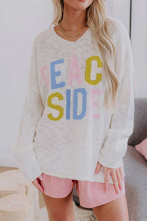 V Neck Lightweight Knit Side Shift Tunic Sweater