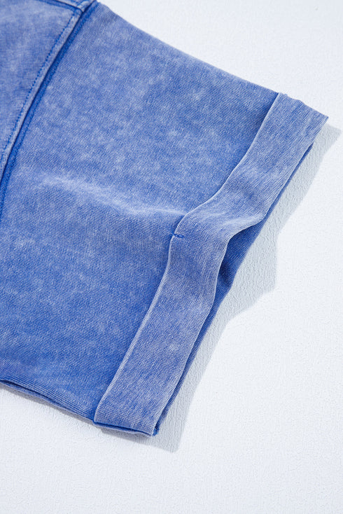 Acid Wash Star Applique Rolled Trim Pants Set