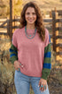 Western Patchwork Striped Long Sleeve Pullover Sweater