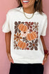 Polyester Cotton Blend Floral Pumpkin Print Tee