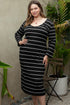 Striped Print Loose Fit Long Shift Dress
