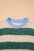 Polyester Striped Pattern Drop Shoulder Pullover Sweater