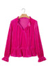 Velvet V Neck Ruffled Cuff Hem Long Sleeve Top