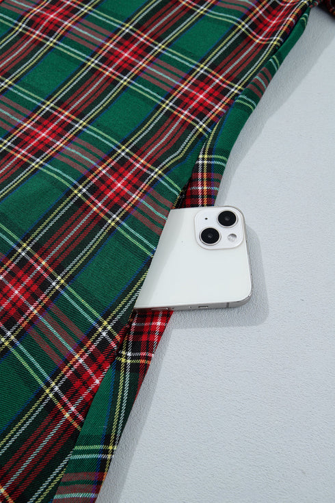 Plaid Button Front Short Sleeve Shift Mini Dress