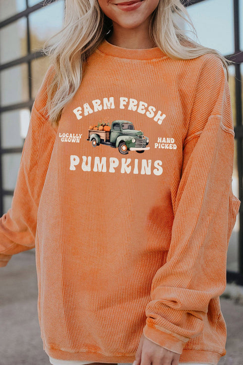 Corded Ribbed Farm Fresh Pumpkins Graphic Pullover Sweatshirt