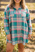 Plaid Button Up Shift Long Sleeve V Neck Mini Dress