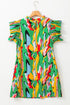 Abstract Print Ruffled Mock Neck Shift Dress