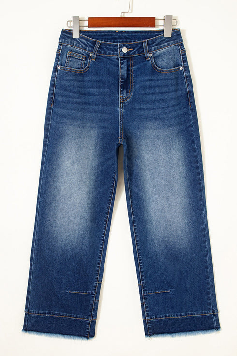 Seam Detail Raw Hem Ankle Length Denim Jeans