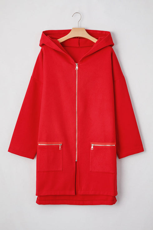 Casual Stretch Zip Up Hooded Coat