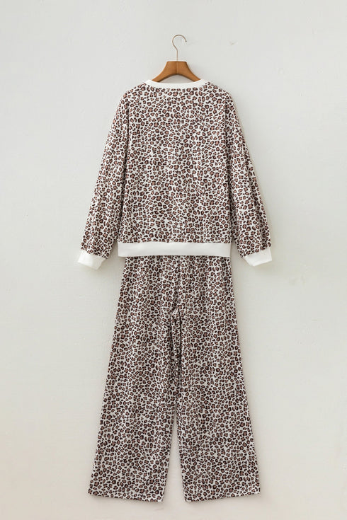 Coordinated Leopard Print Embroidery Details Pant Set