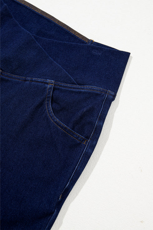 High Stretch Crossed Waist Flare Knit Denim Jeans