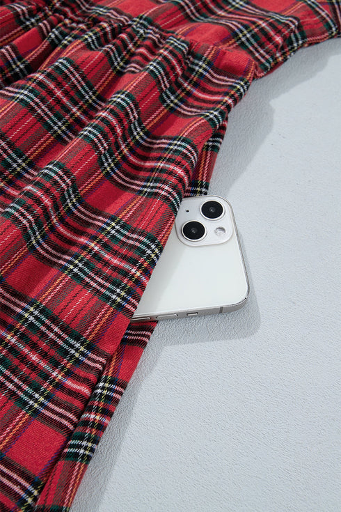 Plaid Tie Front Long Sleeve Shift Mini Dress