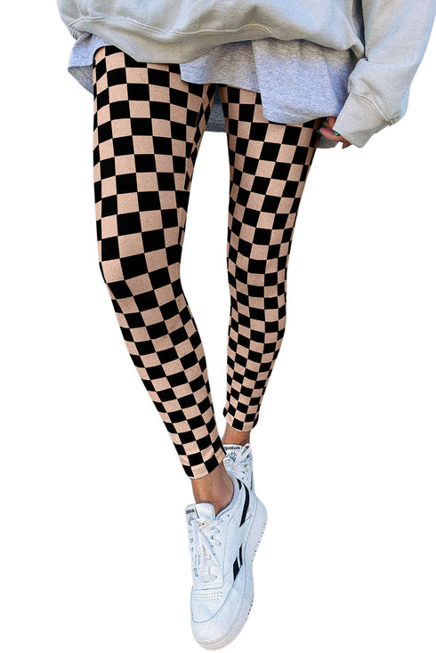 Checkered Print High Waist Stretch Skinny Leggings