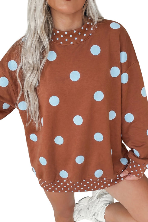 Mock Neck Polka Dot Print Oversized Tunic Sweatshirt