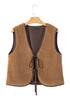 Western Contrast Trim Tie Front Textured Sherpa Vest