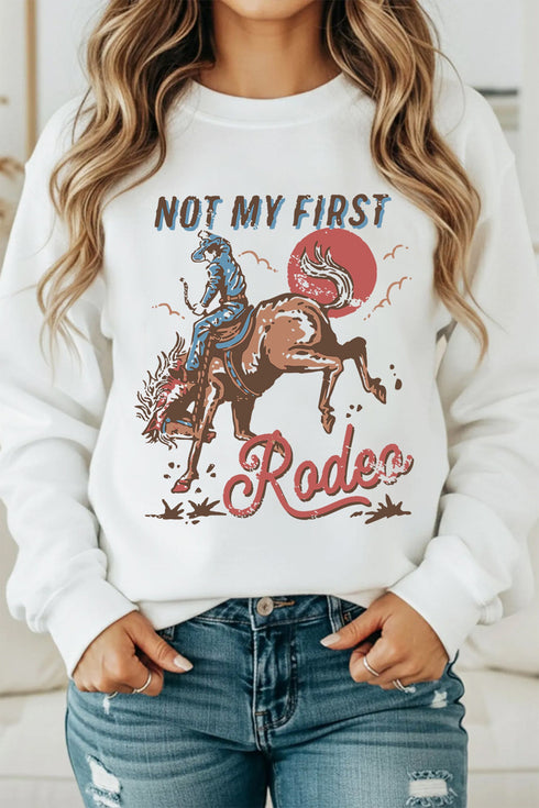 Not My First Rodeo Western Print Pullover Sweatshirt