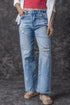 Chic High Rise Distressed Wide Leg Denim Jeans