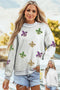 Sequin Fleur De Lis Raw Edge Pullover Sweatshirt