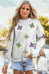 Sequin Fleur De Lis Raw Edge Pullover Sweatshirt