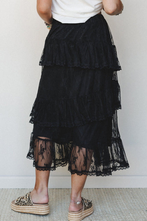 Polyamide Elastane Elegant Ruffle Lace Tiered Skirt