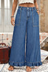 Elastic Waist Ruffled Wide Leg Denim Pants