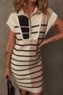 Striped Ribbed Knit Half Zip Mini Dress