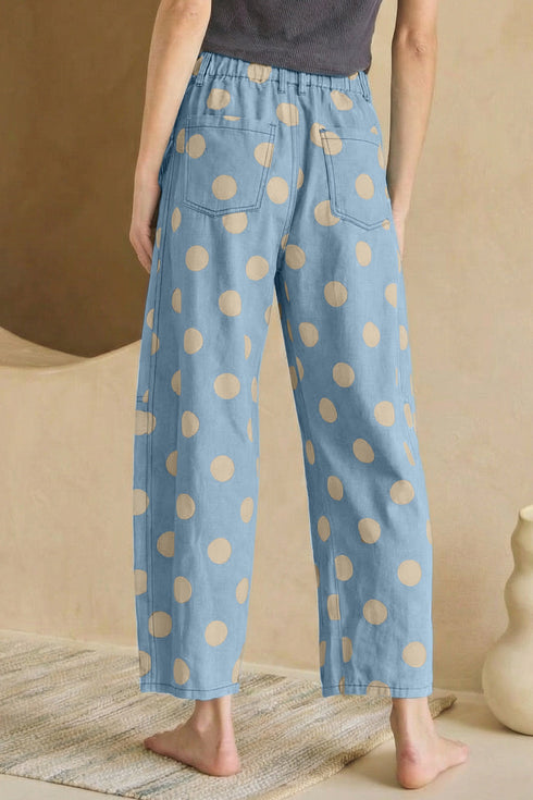 Bow Detail Pocketed Polka Dot Print Denim Jeans