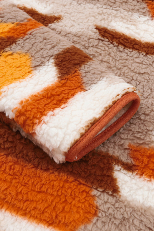Furry Aztec Pattern Quilted Patch Pocket Fleece Jacket