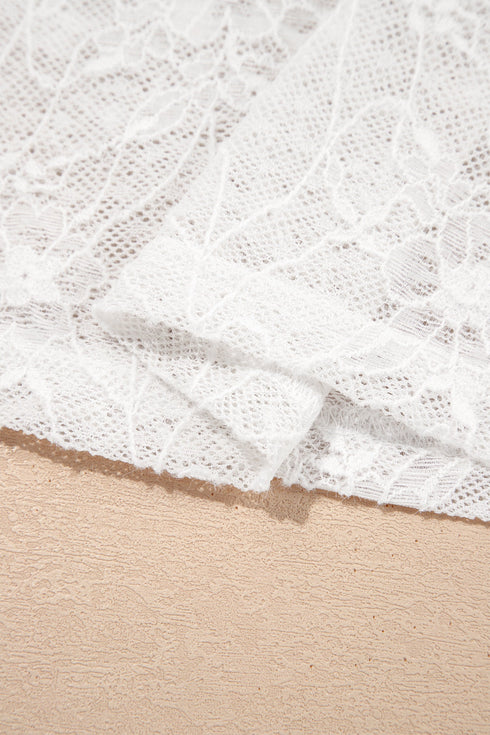 Sheer Mesh Lace Feminine Detail Long Sleeve Top