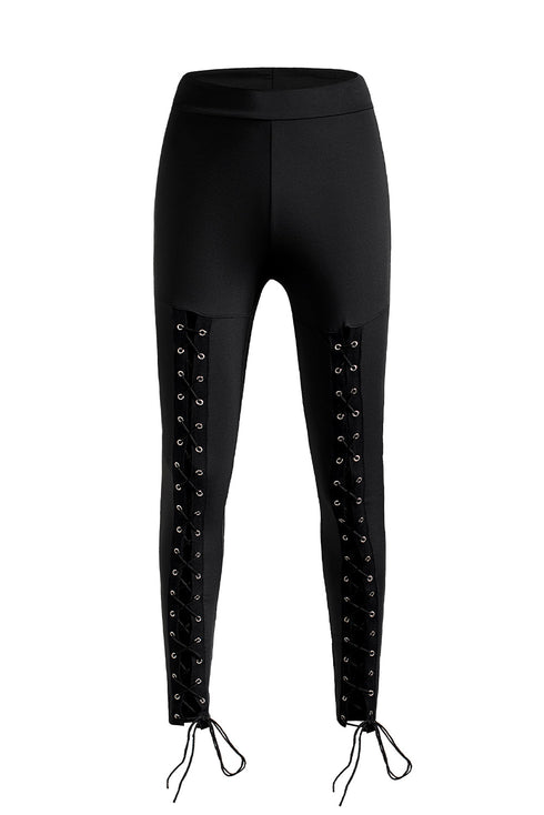 Exclusive Grommet Lace Up Front Statement Leggings