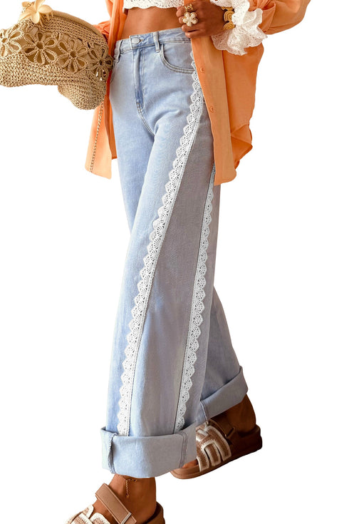 Lace Trim Full Length Regular Fit Jeans