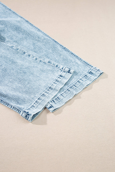 Drawstring Elastic Waist Loose Wide Leg Denim Jeans
