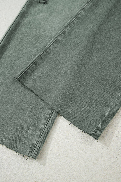 Distressed Raw Edge Wide Leg Denim Jeans