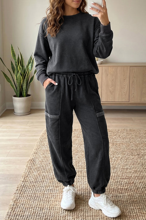 Polyester Cotton Seamed Coordinated Jogger Pant Set