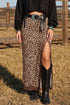 Cheetah Print Trim Split Long Western Skirt
