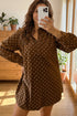 Polka Dot V Neck Long Sleeve Button Shift Mini Dress