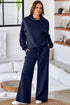 Cowl Neck Drawstring Pullover Wide Leg Athleisure Pant Set