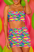 Abstract Pattern Square Neck Skirted Two Piece Swimsuit