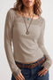 Lace Neck Ribbed Texture Long Sleeve Top