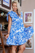 Exclusive Floral Print V Neck Ruffle Sleeve A Line Dress