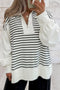Striped Metal Zip Up Collar Long Puff Sleeve Top