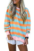 Ribbed Stripe Trim Round Neck Long Sleeve Shift Top