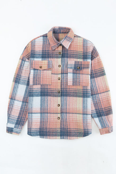 Casual Plaid Print Flap Pocket Button Down Shacket