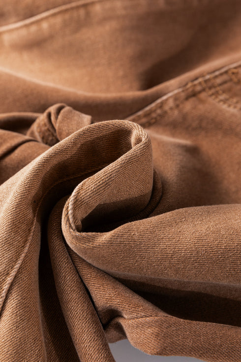 High Waist Button Fly Seamed Raw Hem Wide Leg Jeans